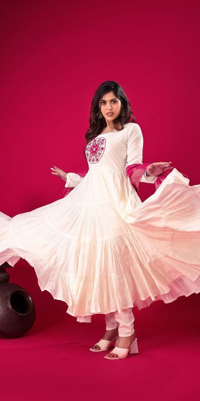ZSR 3107 White Color Roman Silk With Embroidery Sequence Work Anarkali Gown Wedding Party, Festive, Events Etc.4-6 Working Days@1999/- only | Gowns, Bollywood Gowns, Creative Gowns, Designer Gowns, Embroidered Gowns, Party Wear Gowns, Straight Suits