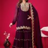 Wine Faux Georgette Embroidery Sequence Work Salwar Suit