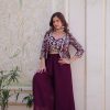 Wine Fox Georgette Embroidery Lace Work Anarkali Gown