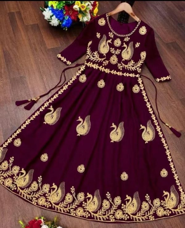 Wine Georgette Embroidery Work Anarkali Gown