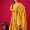 Yellow Roman Silk With Embroidery Sequence Work Anarkali Gown