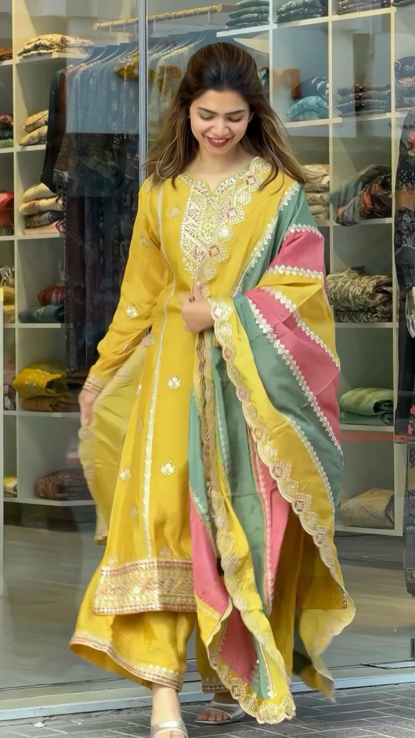 Perfect Yellow Color Faux Georgette With Embroidery Sequence Work Salwar Suit