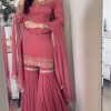 Peach Chinnon Silk Heavy Embroidery Work With Moti Handwork Salwar Suit