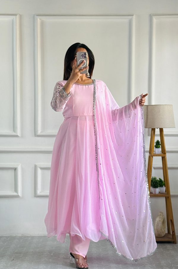 Pretty Baby Pink Color Foix Georgette With Embroidery Work Anarkali Gown