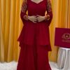 Red Fox Georgette Thread Work With Fancy Button Salwar Suit