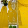 Yellow Faux Georgette Embroidery Sequence Work Salwar Suit