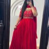 Red Chinon Silk Thread Real Mirror Gown