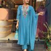 Blue Chanderi Silk With Mirror Work Embroidery Salwar Suit