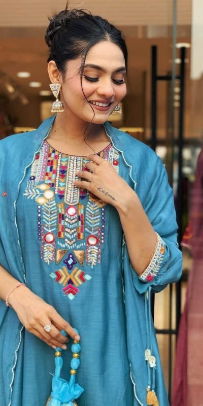 MF 748 Blue Color Chanderi Silk With Mirror Work Embroidery Salwar Suit Casual, Wedding, Party, Festive, Events Etc.4-6 Working Days@ 1599/-only | Jump Suits, Salwar suit, Casual Suits, Creative suits, Designer Suits, Palazzo Suits, Party Wear Suits, Patiala Suits, Straight Suits