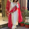Half White Roman Silk With Red Dupatta Coding Work Salwar Suit