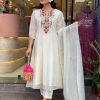 White Chanderi Silk With Mirror Work Embroidery Salwar Suit