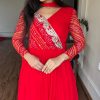 Red Bandhej Fox Georgette Sequence Embroidery Work Anarkali Gown