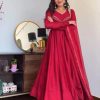 Red Star Georgette Embroidery Work Anarkali Gown