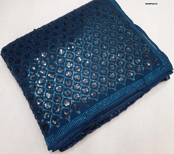 Dark Blue Georgette Dual Sequins Embroidery Sequins Work Saree