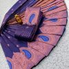 Blue Soft Litchi Silk Contrast Border Weaving Design Saree