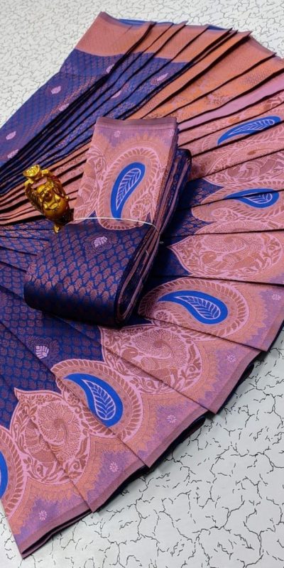 Wonderful Blue Color Soft Litchi Silk contrast border weaving design Saree