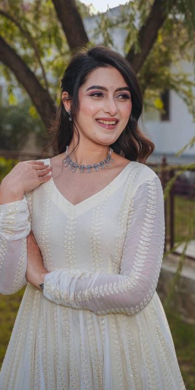 DC G43 Cream Color fox Georgette Embroidery Sequence Anarkali Gown Wedding Party, Festive, Events Etc.4-6 Working Days@2199/- only | Gowns, Bollywood Gowns, Creative Gowns, Designer Gowns, Embroidered Gowns, Party Wear Gowns, Straight Suits