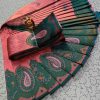 Peach Soft Litchi Silk Contrast Border Weaving Design Saree