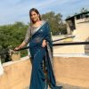 Peacock Blue Georgette Sequence Work Lace With Peiping Saree