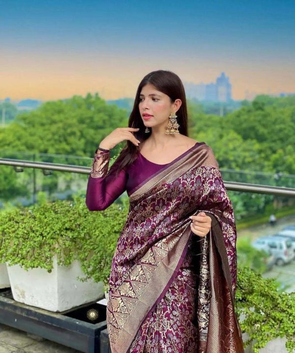 Wine Soft Silk Jacquard Saree