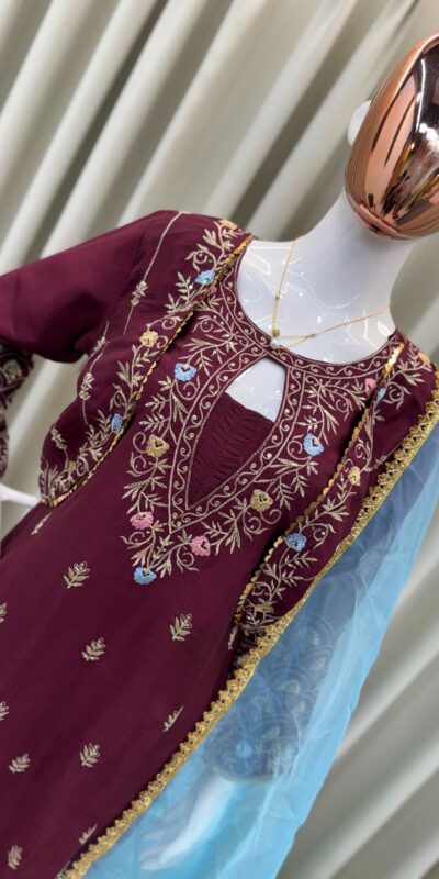BE-318 Maroon Chinon Sequence Embroidery Work Salwar Suit Casual, Wedding, Party, Festive, Events Etc.4-6 Working Days@ 2099/-only | Jump Suits, Salwar suit, Casual Suits, Creative suits, Designer Suits, Palazzo Suits, Party Wear Suits, Patiala Suits, Straight Suits