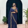  ST 1055 Navy Blue Color Faux Georgette Embroidery Work Border Stitched Saree-Gown Wedding Party, Festive, Events Etc.4-6 Working Days@1799/- only | Gowns, Bollywood Gowns, Creative Gowns, Designer Gowns, Embroidered Gowns, Party Wear Gowns, Straight Suits