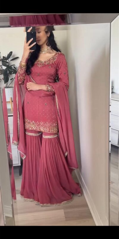 MD 3032 Peach Chinnon Silk Heavy Embroidery Work With Moti Handwork Salwar Suit Casual, Wedding, Party, Festive, Events Etc.4-6 Working Days@ 2349/-only | Jump Suits, Salwar suit, Casual Suits, Creative suits, Designer Suits, Palazzo Suits, Party Wear Suits, Patiala Suits, Straight Suits