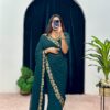  ST 1055 Peacock Blue Color Faux Georgette Embroidery Work Border Stitched Saree-Gown Wedding Party, Festive, Events Etc.4-6 Working Days@1799/- only | Gowns, Bollywood Gowns, Creative Gowns, Designer Gowns, Embroidered Gowns, Party Wear Gowns, Straight Suits