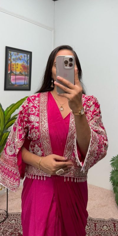 ST 1086 Pink Color Chinnon With Fully Embroidery Koti Ready To Wear Saree Wedding Party, Festive, Events Etc.4-6 Working Days@2049/- only | Sarees, Bollywood Sarees, Creative Sarees, Designer Sarees, Embroidered Sarees, Ethnic Saree, Modern Digital sarees, Party Wear Sarees