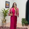 Pink Chinnon Fully Embroidery Koti Saree