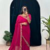  ST 1055 Pink Color Faux Georgette Embroidery Work Border Stitched Saree-Gown Wedding Party, Festive, Events Etc.4-6 Working Days@1799/- only | Gowns, Bollywood Gowns, Creative Gowns, Designer Gowns, Embroidered Gowns, Party Wear Gowns, Straight Suits