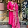 Pink Chinon Silk Wide Digital Print Coding Work Lace Salwar Suit