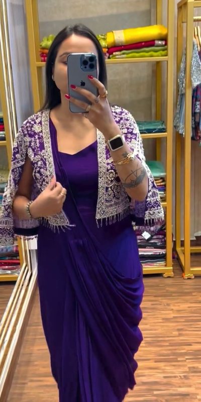 ST 1086 Purple Color Chinnon With Fully Embroidery Koti Ready To Wear Saree Wedding Party, Festive, Events Etc.4-6 Working Days@2049/- only | Sarees, Bollywood Sarees, Creative Sarees, Designer Sarees, Embroidered Sarees, Ethnic Saree, Modern Digital sarees, Party Wear Sarees