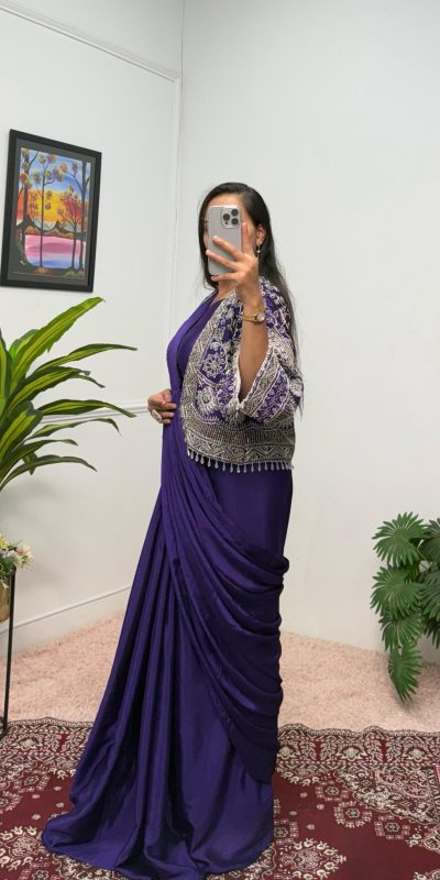 ST 1086 Purple Color Chinnon With Fully Embroidery Koti Ready To Wear Saree Wedding Party, Festive, Events Etc.4-6 Working Days@2049/- only | Sarees, Bollywood Sarees, Creative Sarees, Designer Sarees, Embroidered Sarees, Ethnic Saree, Modern Digital sarees, Party Wear Sarees