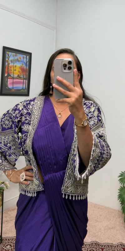 ST 1086 Purple Color Chinnon With Fully Embroidery Koti Ready To Wear Saree Wedding Party, Festive, Events Etc.4-6 Working Days@2049/- only | Sarees, Bollywood Sarees, Creative Sarees, Designer Sarees, Embroidered Sarees, Ethnic Saree, Modern Digital sarees, Party Wear Sarees