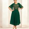 Green Georgette Butti Embroidery Thread Work Gown