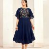 Navy Blue Georgette Butti Embroidery Thread Work Gown