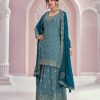 Blue Chinon Multi Coding Work Salwar Suit