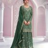 Green Chinon Multi Coding Work Salwar Suit
