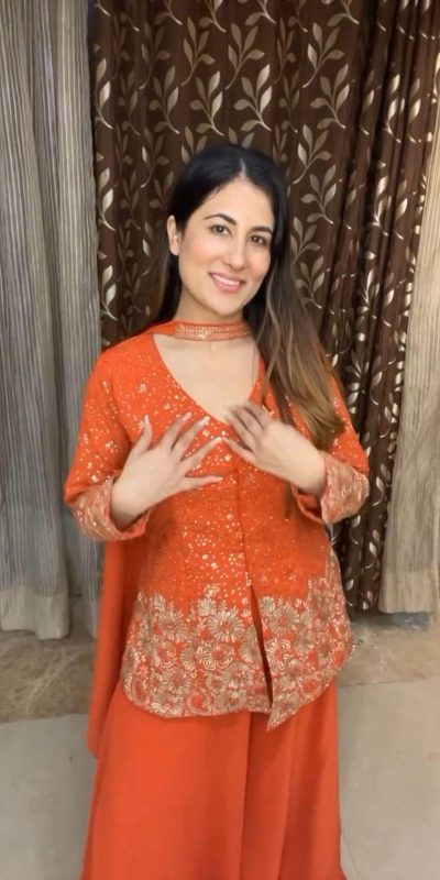 Amazing Orange Color georgette Sequence Embroidery Work Salwar Suit