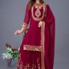 Red Faux Georgette Embroidery Sequence Work Salwar Suit