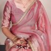 Pink Tissue Shimmer Zari Weaving Work Saree