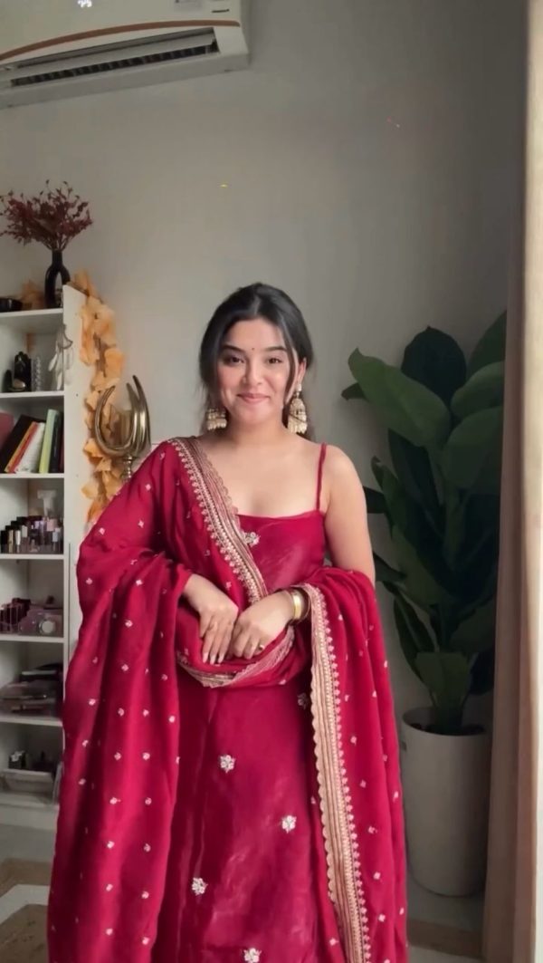 Attractive Red Color Jimi Choo Thread with Sequence Salwar Suit