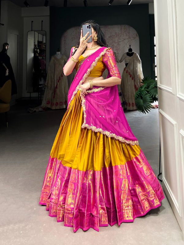 Awesome Mustad Color Narayan Pattu Zari Weaving Work Lehenga Choli
