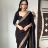 Black 9000 Velvet With Embroidery Lace Border Saree
