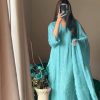 Blue Chinon Cotton Thread Embroidery Work Salwar Suit