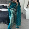 Blue Chinon Silk With Embroidery Work Salwar Suit