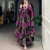Pink Georgette Floral Printed Paper Mirror Lace Gown
