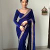 Royal Blue 9000 Velvet With Embroidery Lace Border Saree