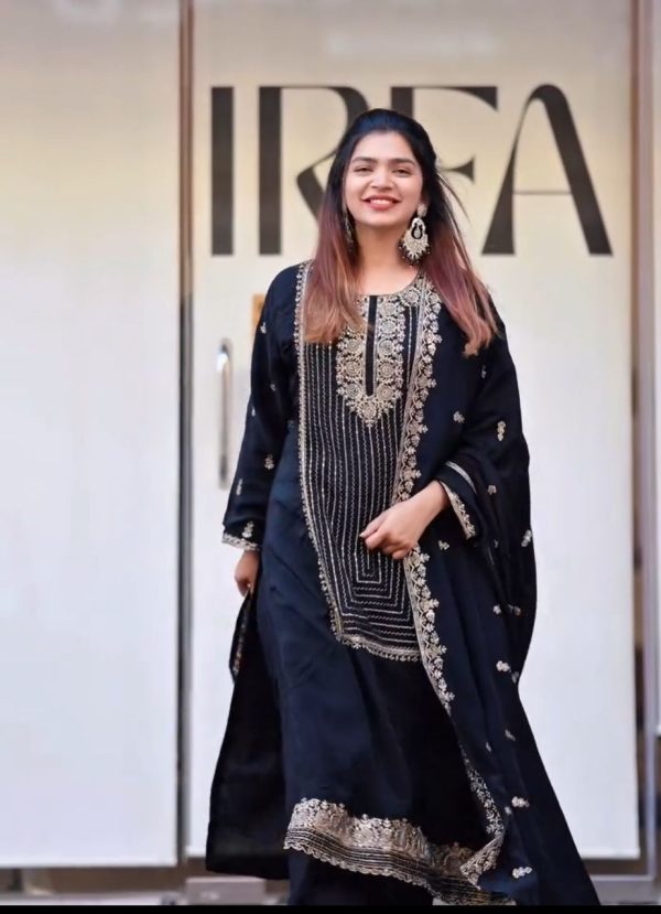 Bright Black Color Georgette With Embroidery Work Salwar Suit